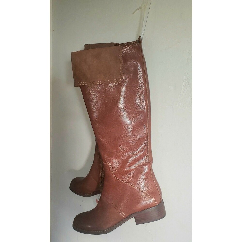 Nine West Cocoa Brown fold over structured leather tall boots size 5